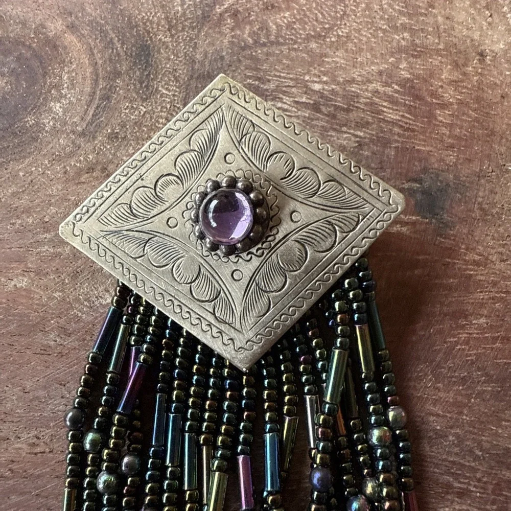 Beaded Pin Brooch‎ Pendant Purple Green